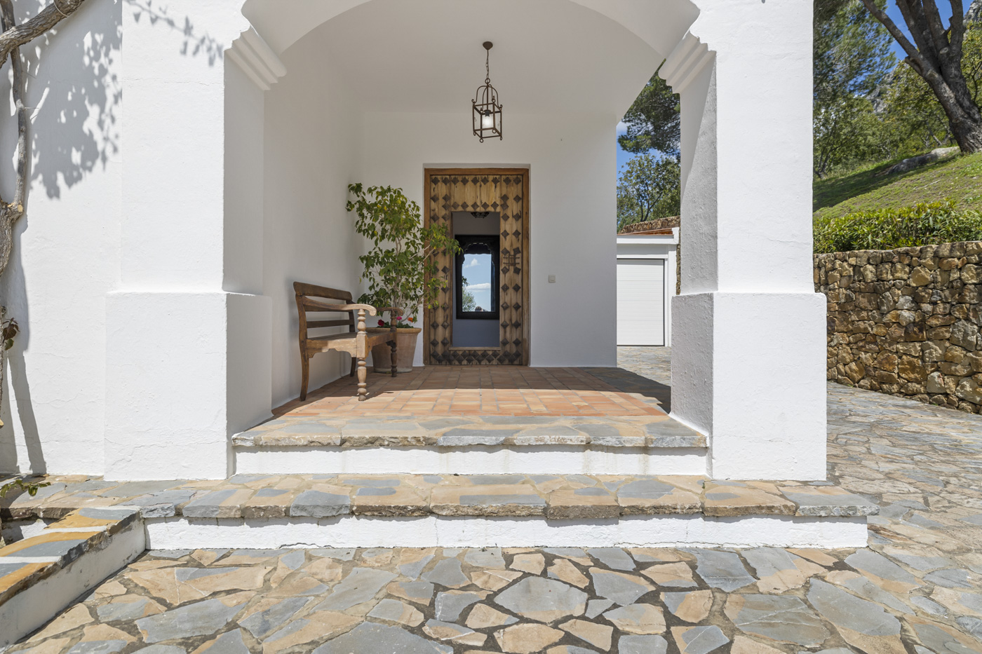 Main entrance from parking area